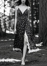 Unique Black Print Side Open Exra Large Hem Cami Dresses Summer