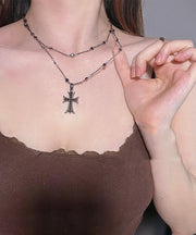 Unique Black Stainless Steel Double-Layer Cross Pendant Necklace