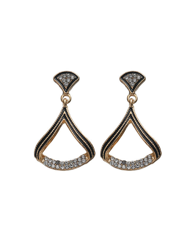 Unique Black Sterling Silver Alloy Zircon Oil Drip Fan Shaped Drop Earrings