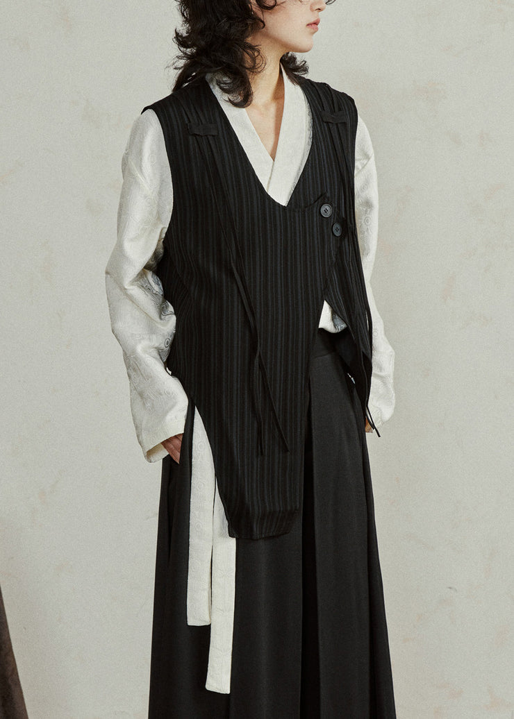 Unique Black V Neck Asymmetrical Wrinkled Waistcoat Sleeveless