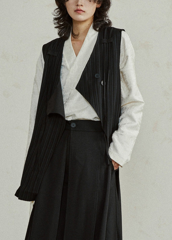 Unique Black V Neck Asymmetrical Wrinkled Waistcoat Sleeveless