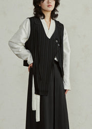 Unique Black V Neck Asymmetrical Wrinkled Waistcoat Sleeveless