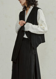 Unique Black V Neck Asymmetrical Wrinkled Waistcoat Sleeveless