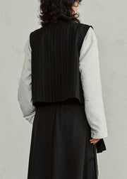 Unique Black V Neck Asymmetrical Wrinkled Waistcoat Sleeveless