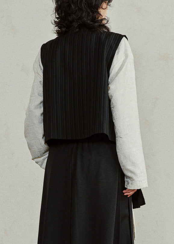 Unique Black V Neck Asymmetrical Wrinkled Waistcoat Sleeveless