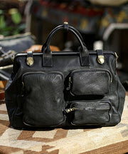 Unique Blackish Green Solid Durable Pockets Leather Tote Handbag