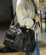 Unique Blackish Green Solid Durable Pockets Leather Tote Handbag