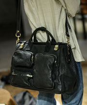 Unique Blackish Green Solid Durable Pockets Leather Tote Handbag