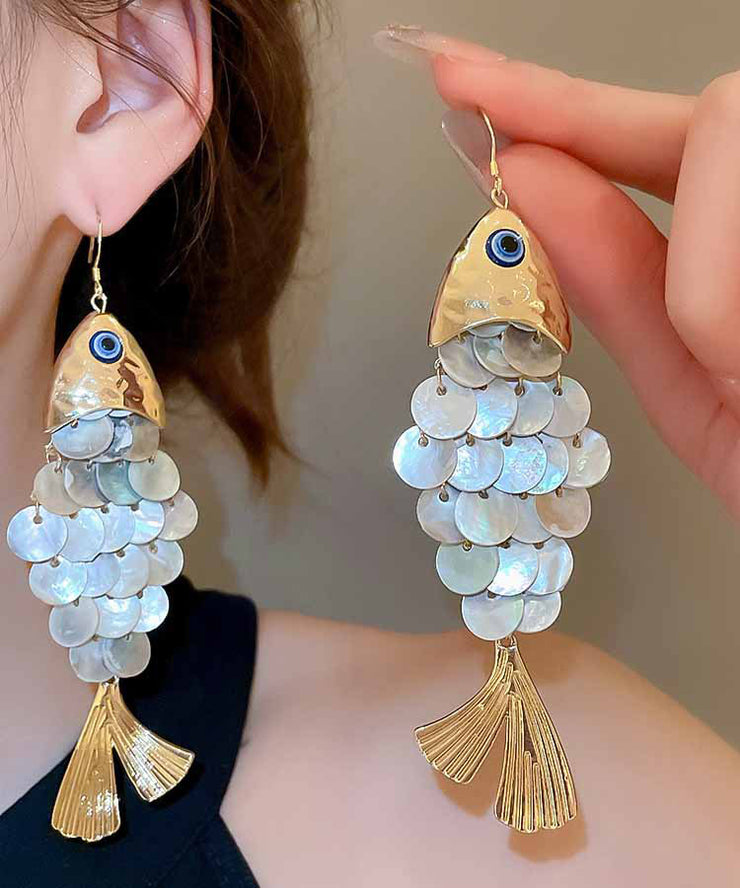 Unique Blue Alloy Shell Fish Scale Drop Earrings