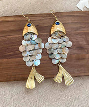 Unique Blue Alloy Shell Fish Scale Drop Earrings