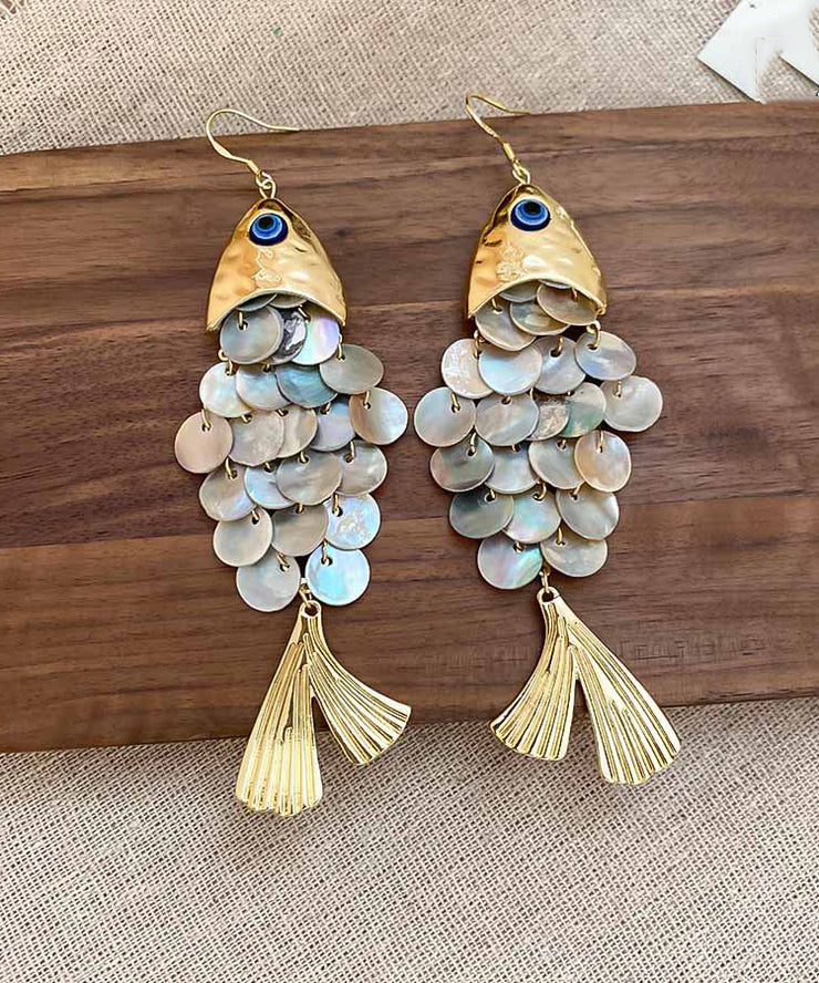 Unique Blue Alloy Shell Fish Scale Drop Earrings