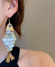 Unique Blue Alloy Shell Fish Scale Drop Earrings