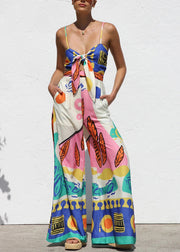Unique Blue V Neck Spaghetti Strap Jumpsuit Sleeveless