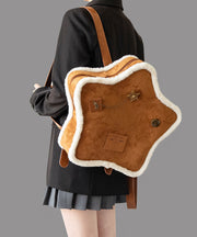 Unique Brown Five-pointed Star Patchwork Faux Suede Backpack Bag