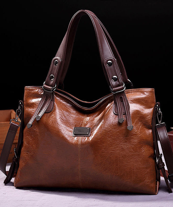 Unique Brown Large Capacity Calf Leather Shoulder Bag