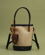 Unique Brown Large Capacity Patchwork Faux Leather Bucket Bag