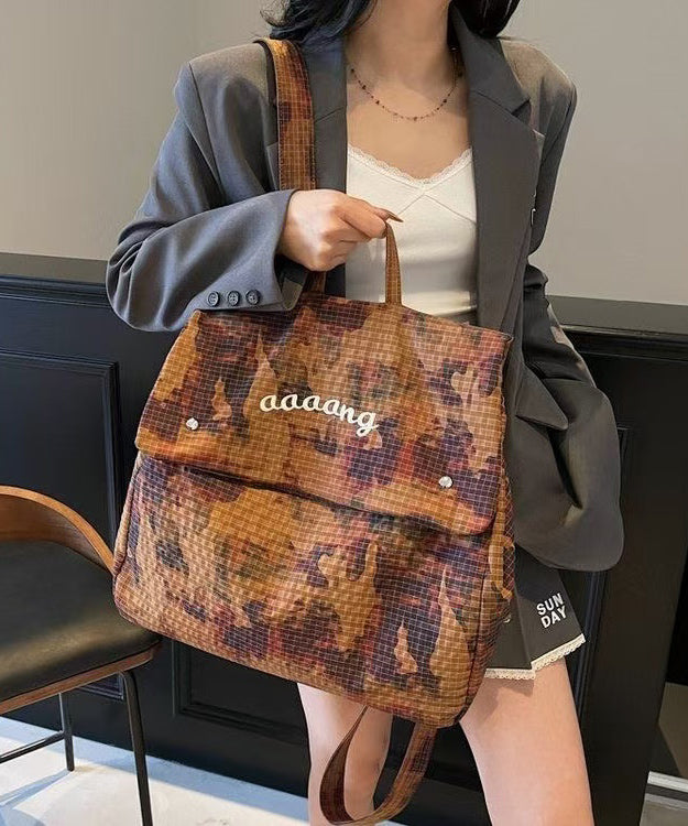 Unique Brown Print Large Capacity Cotton Backpack Bag