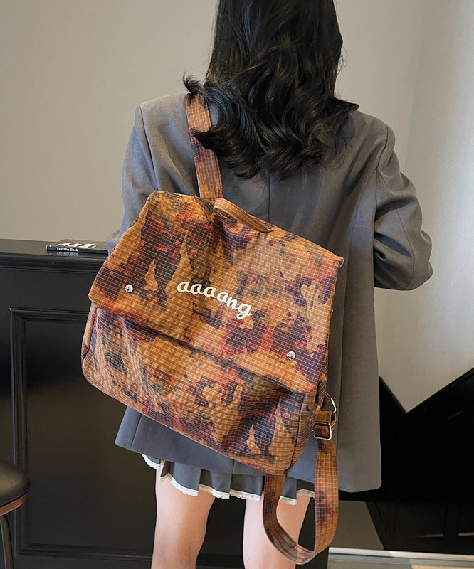 Unique Brown Print Large Capacity Cotton Backpack Bag