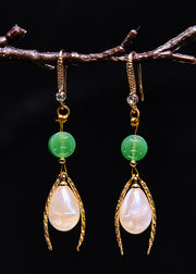 Unique Champagne Water Droplet Gem Stone Jade Drop Earrings