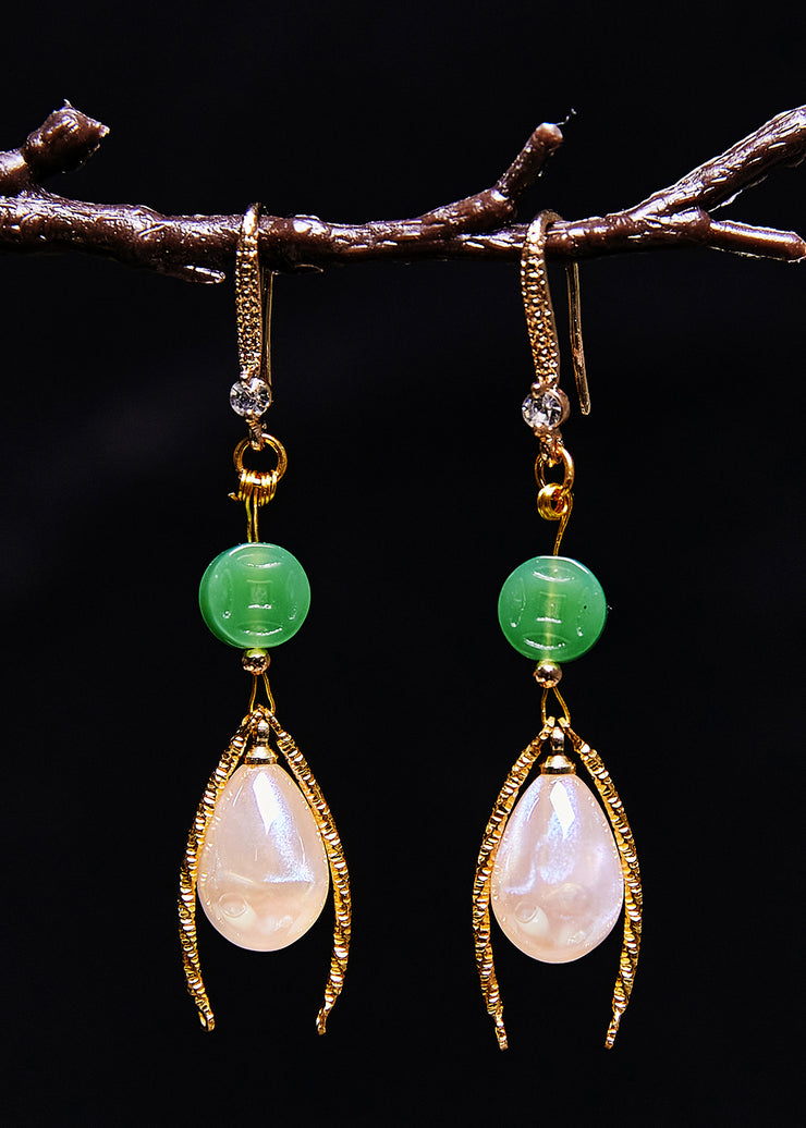 Unique Champagne Water Droplet Gem Stone Jade Drop Earrings