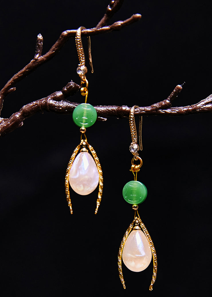 Unique Champagne Water Droplet Gem Stone Jade Drop Earrings