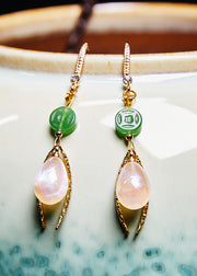 Unique Champagne Water Droplet Gem Stone Jade Drop Earrings