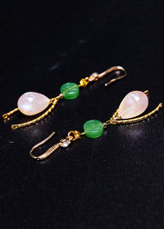 Unique Champagne Water Droplet Gem Stone Jade Drop Earrings