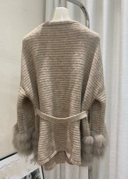 Unique Coffee V Neck Fox Patchwork Cotton Knit Cardigans Fall