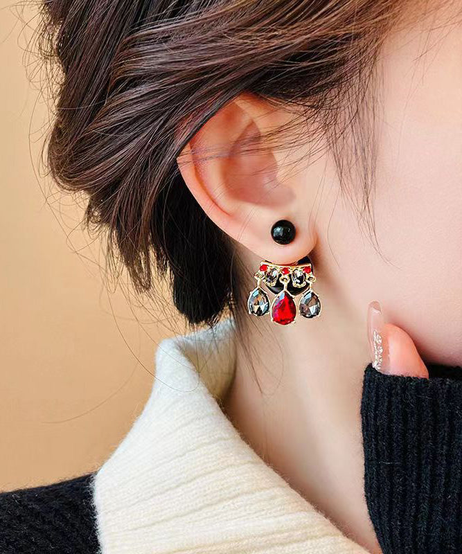 Unique Colorblock Copper Alloy Crystal Ball Tassel Drop Earrings