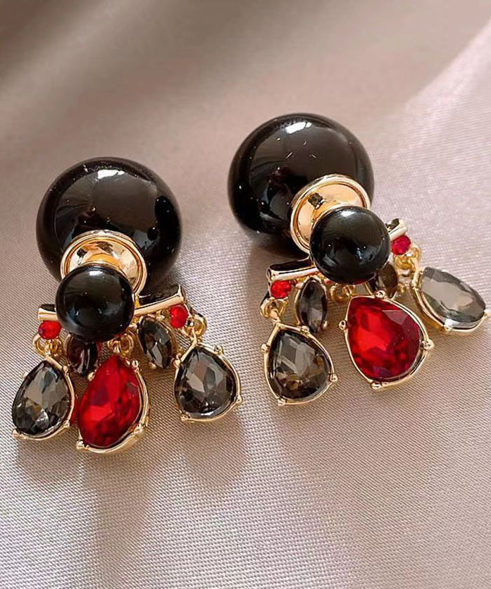 Unique Colorblock Copper Alloy Crystal Ball Tassel Drop Earrings