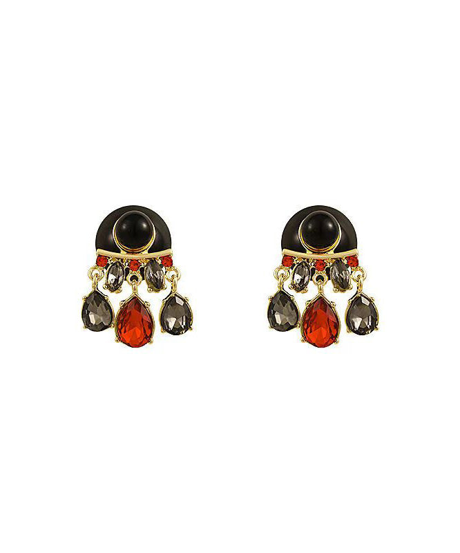 Unique Colorblock Copper Alloy Crystal Ball Tassel Drop Earrings