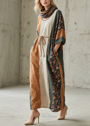 Unique Colorblock O Neck Print Cotton Long Dress Fall