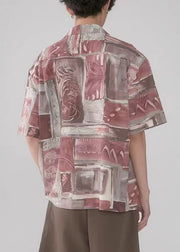 Unique Colorblock Peter Pan Collar Print Cotton Mens Shirts Summer