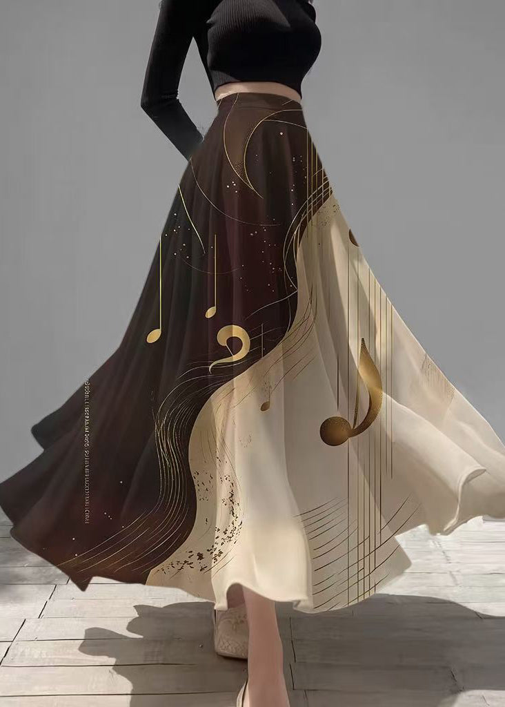 Unique Colorblock Print Exra Large Hem Chiffon Skirt Summer