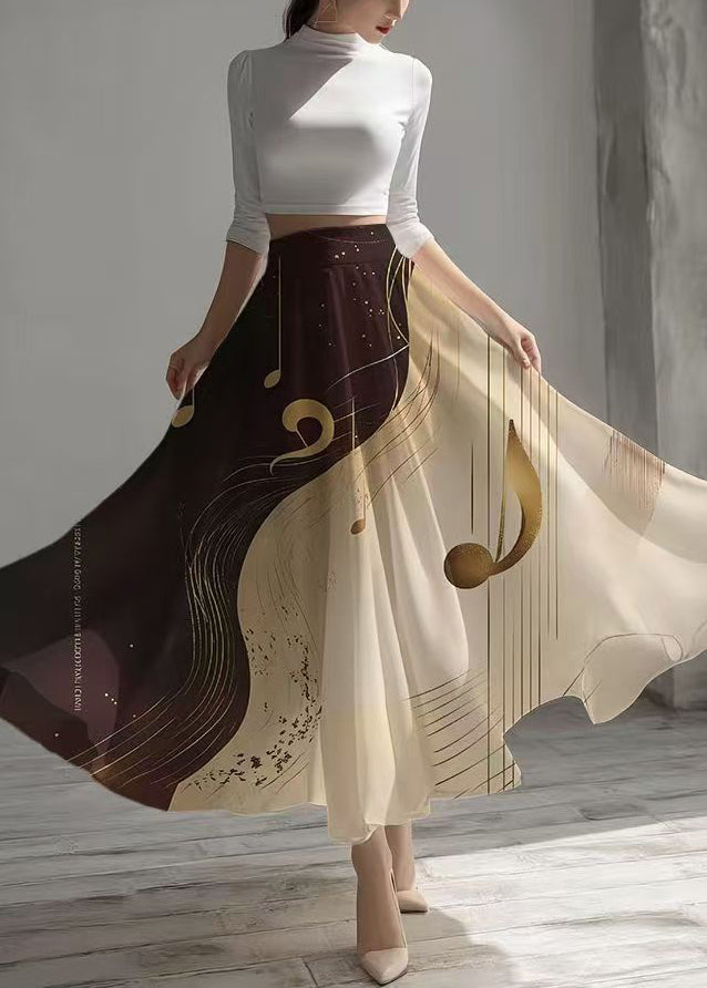 Unique Colorblock Print Exra Large Hem Chiffon Skirt Summer