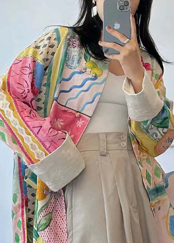 Unique Colorblock Print Pockets Patchwork Cotton Tops Fall โ SooLinen