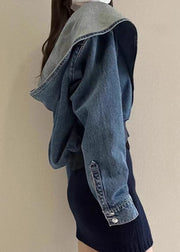 Unique Denim Blue Patchwork Hoodies Coats Fall