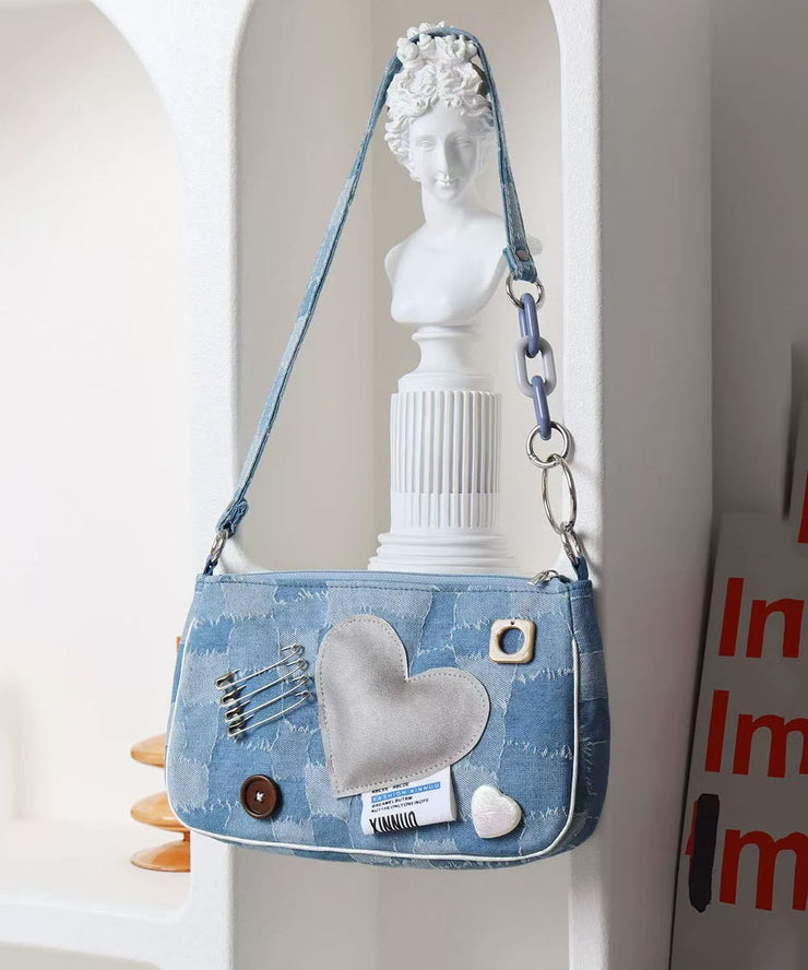 Unique Denim Blue Print Patchwork Love Cross-body Handbags