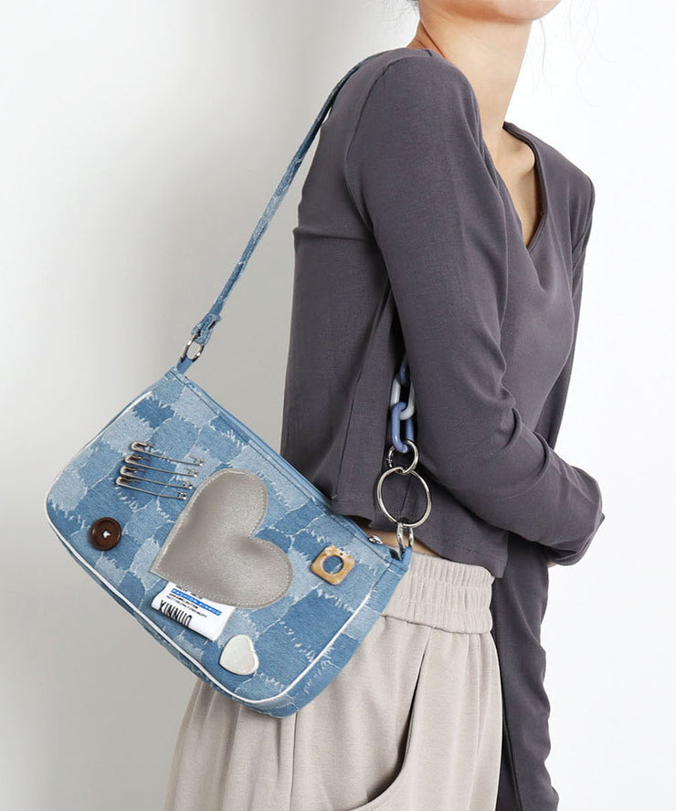 Unique Denim Blue Print Patchwork Love Cross-body Handbags