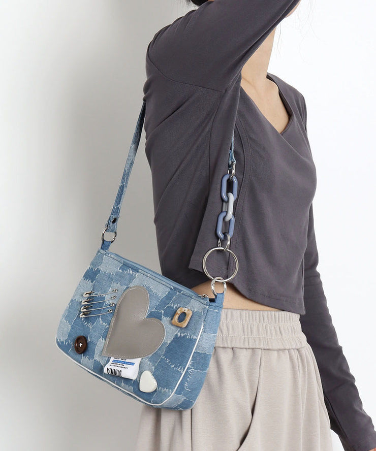 Unique Denim Blue Print Patchwork Love Cross-body Handbags