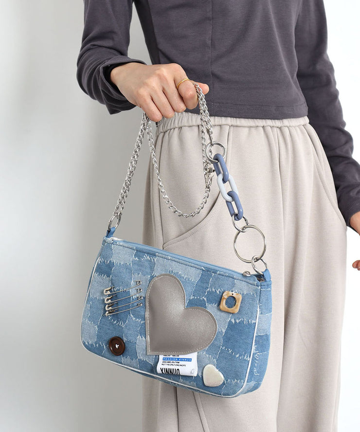 Unique Denim Blue Print Patchwork Love Cross-body Handbags