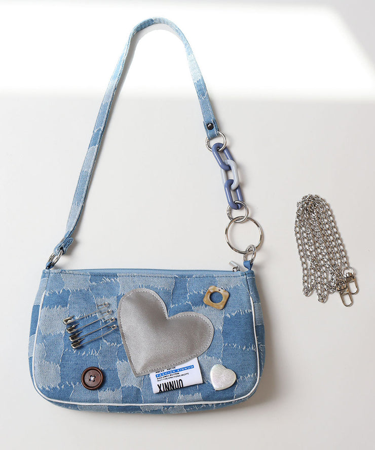 Unique Denim Blue Print Patchwork Love Cross-body Handbags