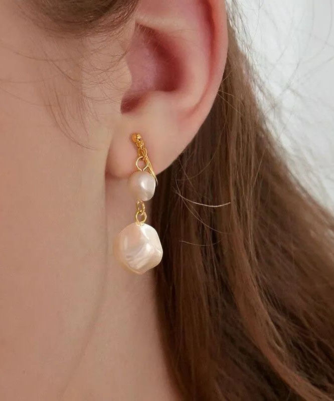 Unique Gold Alloy Pearl Cat Asymmetrical Drop Earrings