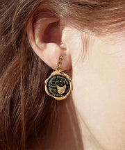 Unique Gold Alloy Pearl Cat Asymmetrical Drop Earrings