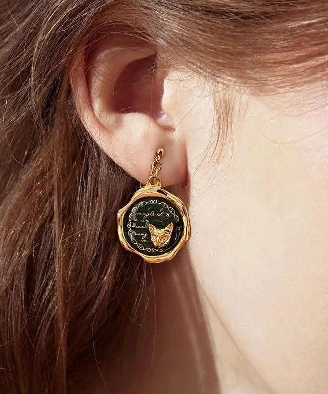 Unique Gold Alloy Pearl Cat Asymmetrical Drop Earrings