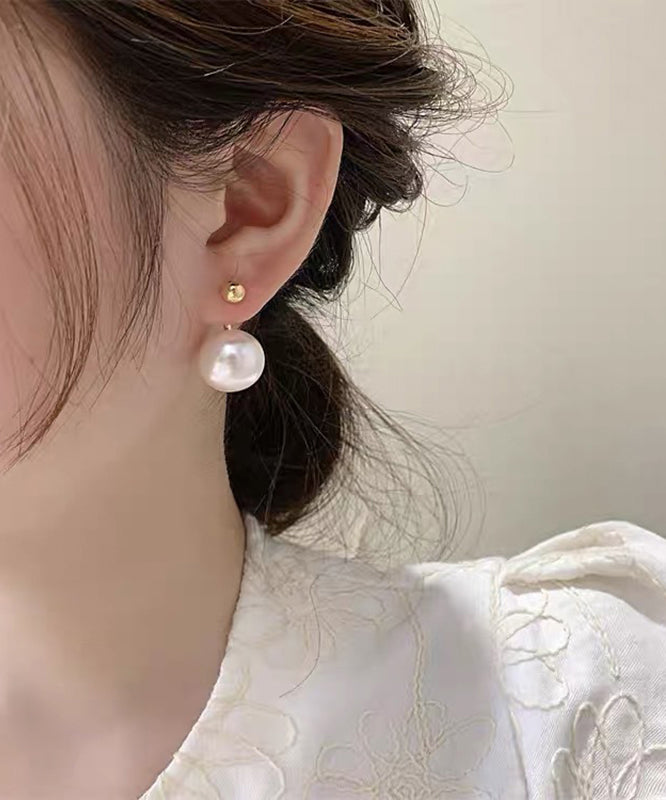 Unique Gold Copper Alloy Pearl Stud Earrings