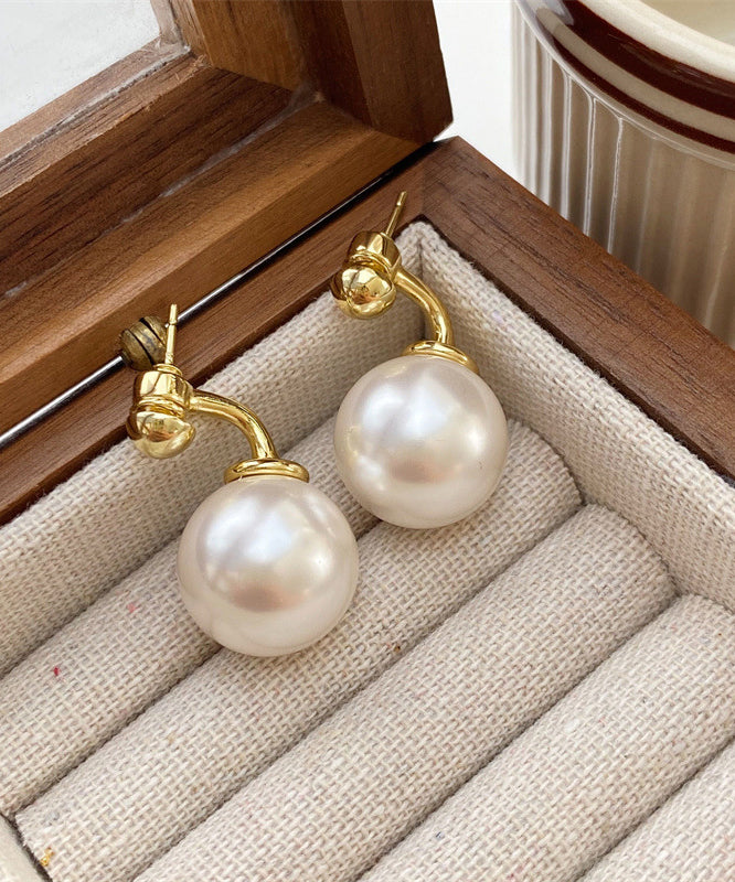 Unique Gold Copper Alloy Pearl Stud Earrings