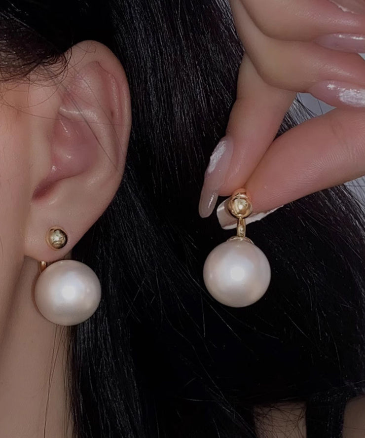 Unique Gold Copper Alloy Pearl Stud Earrings