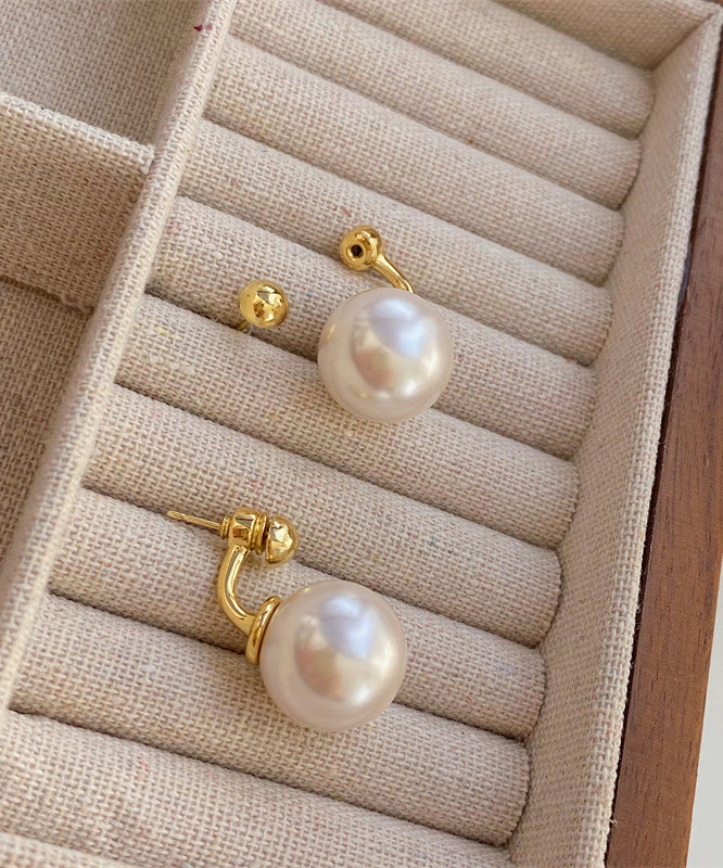 Unique Gold Copper Alloy Pearl Stud Earrings