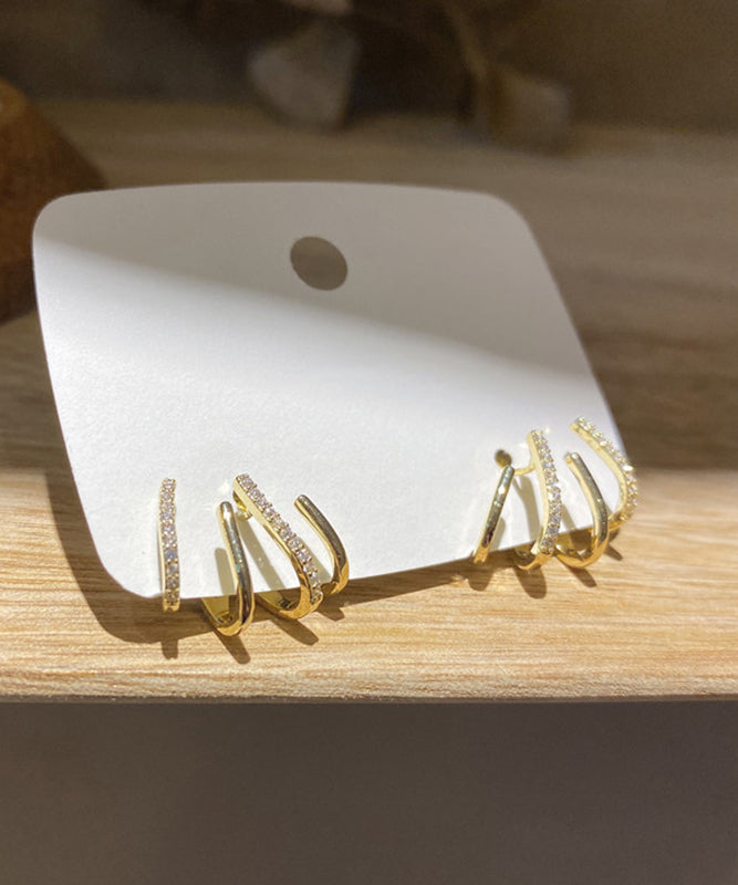 Unique Gold Copper Alloy Zircon Stud Earrings